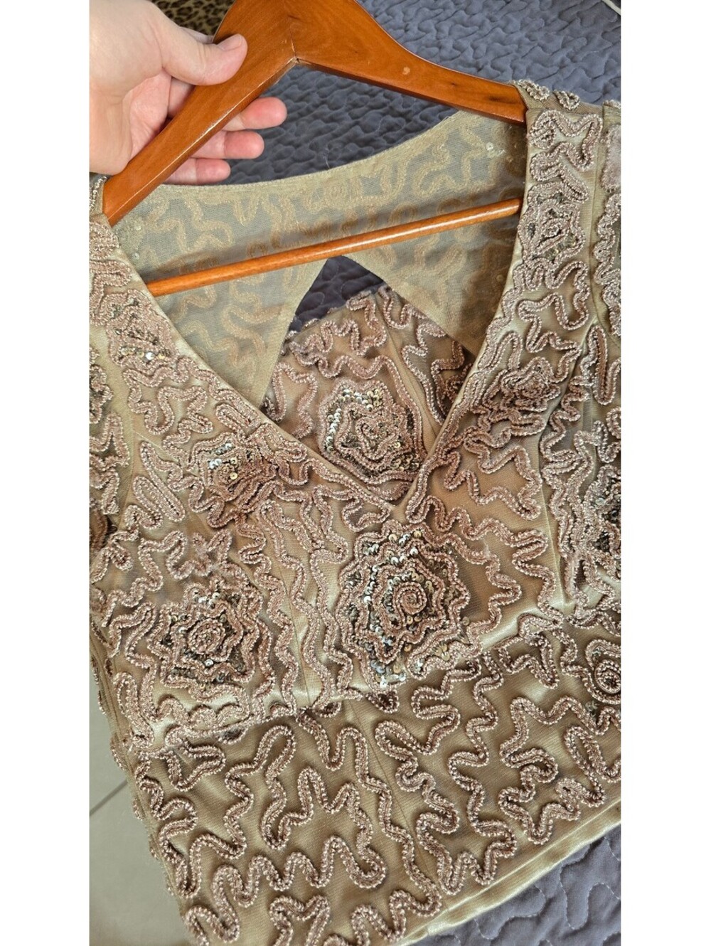 Sue Wong Nocturne Size 4 Champagne Beaded Sequin Cocktail Dress